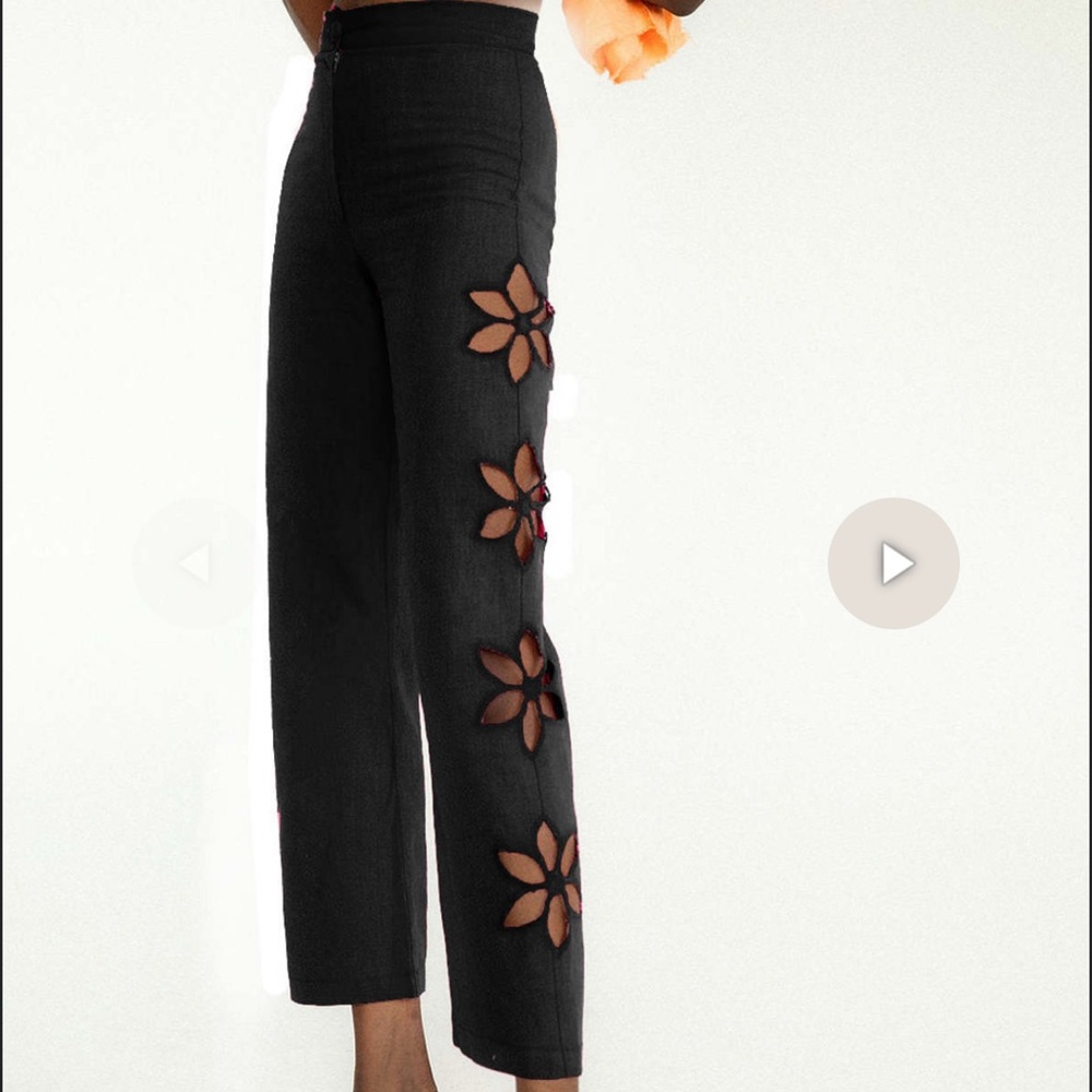 Black linen Cutout Women's Pants
